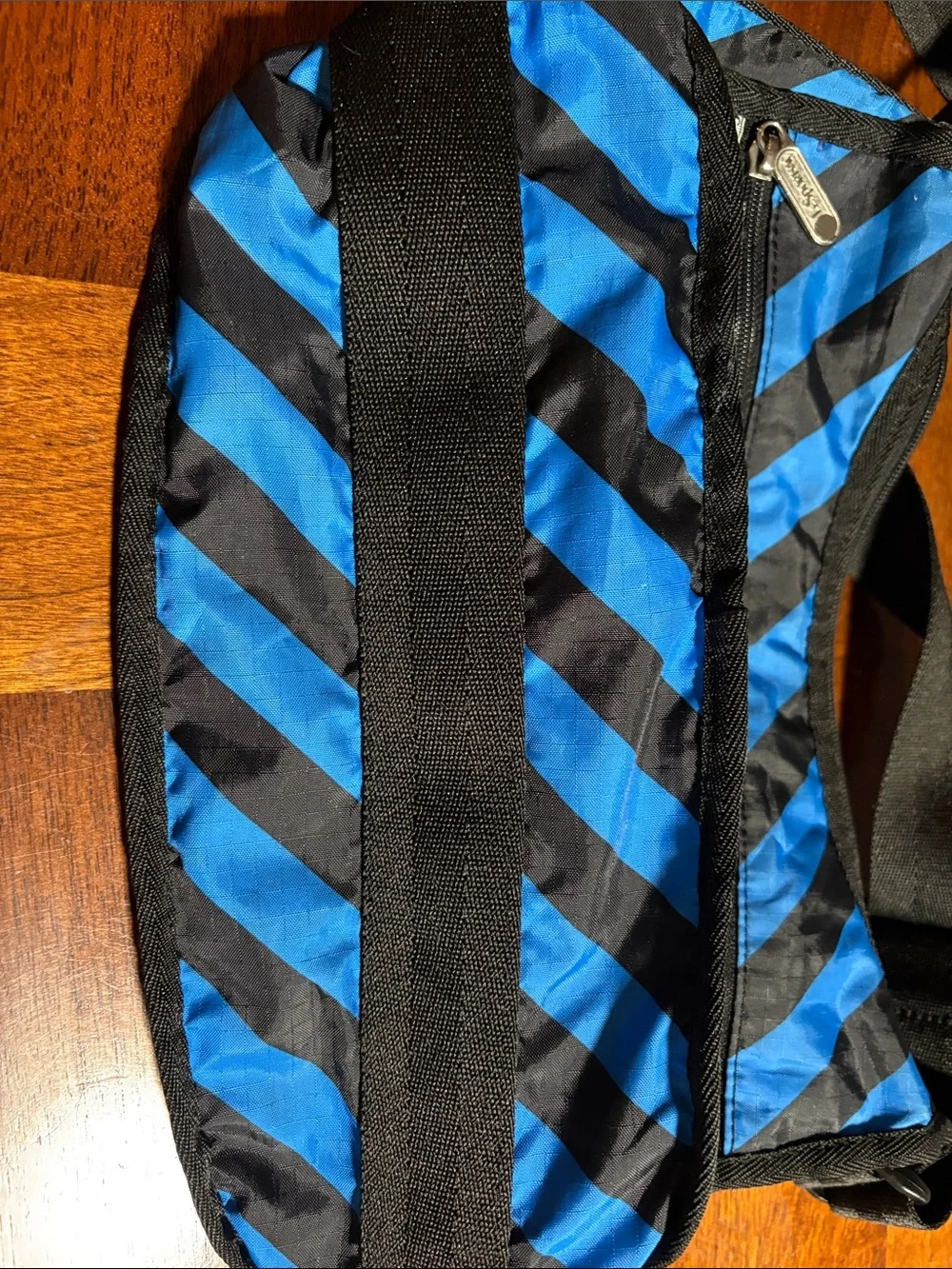 Lesportsac Blue and Black Diagonal Stripe Messenger Bag